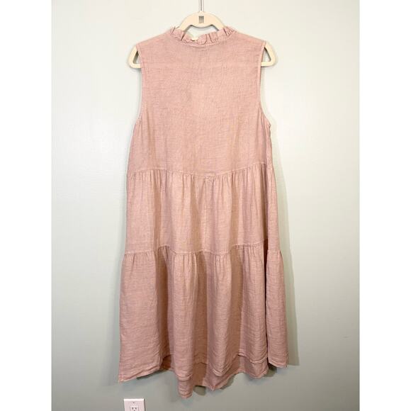 Le Ragazze Dress Neutral Brown Linen Sleeveless V Neck Ruffle Tiered Small NWT - Picture 2 of 11